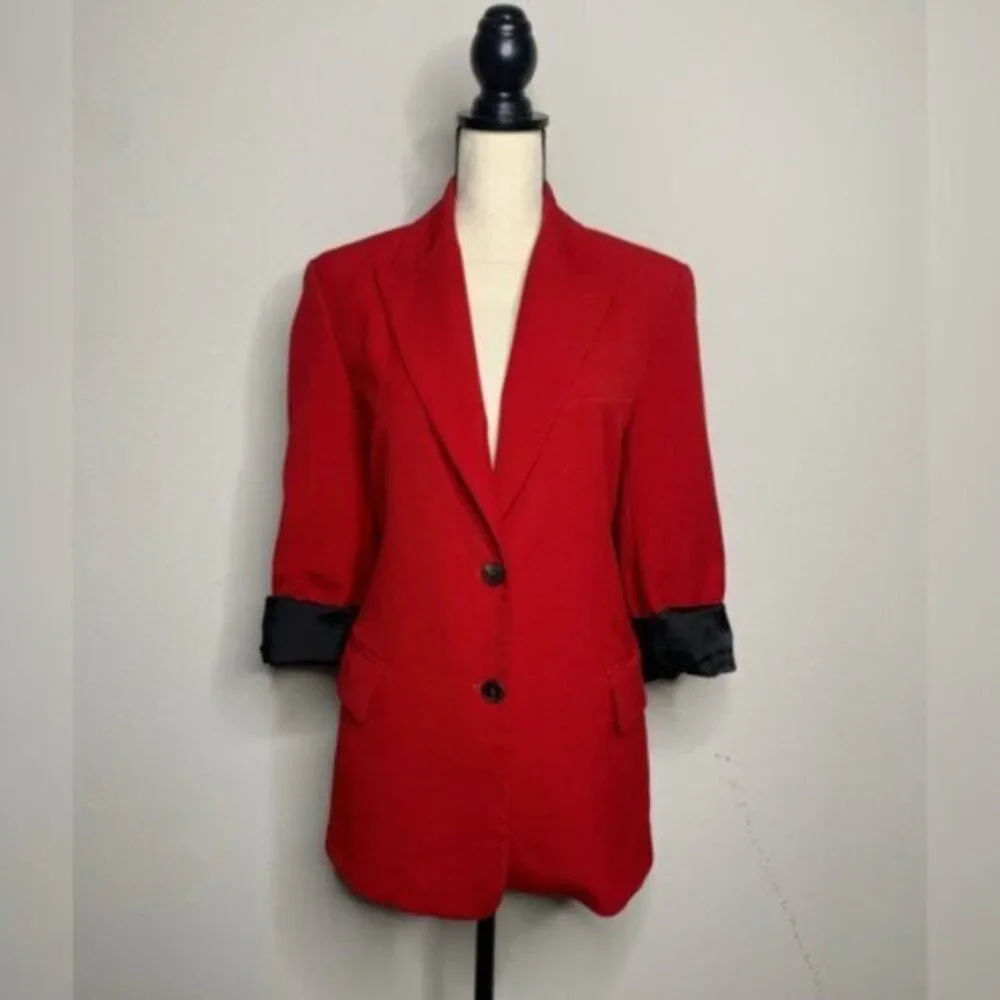 Zara Dark Red Single Breasted Blazer